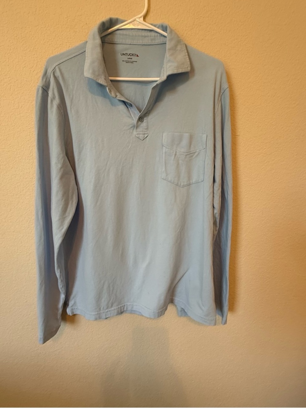 UNTUCKit Mays Polo Shirt Mens Large Blue Long Sleeve Cotton Stretch Casual